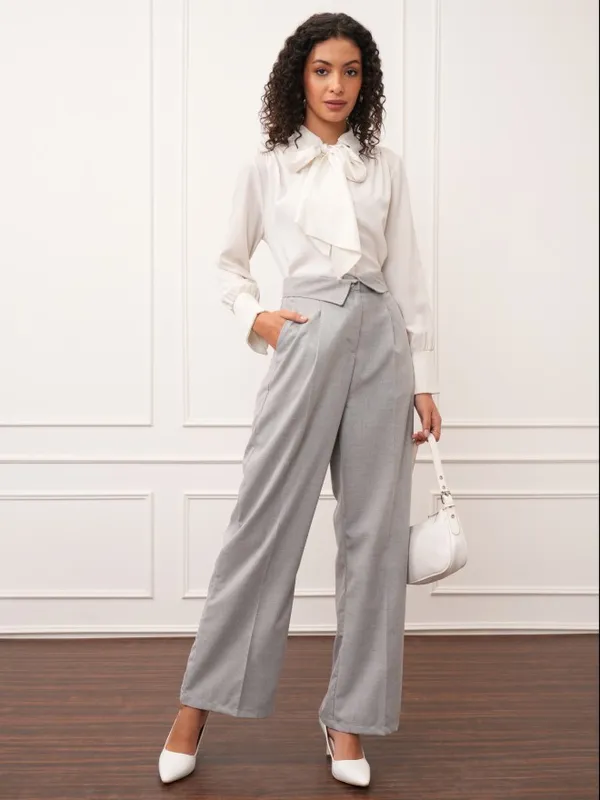 Tokyo Talkies Women Grey Solid Flared Trouser