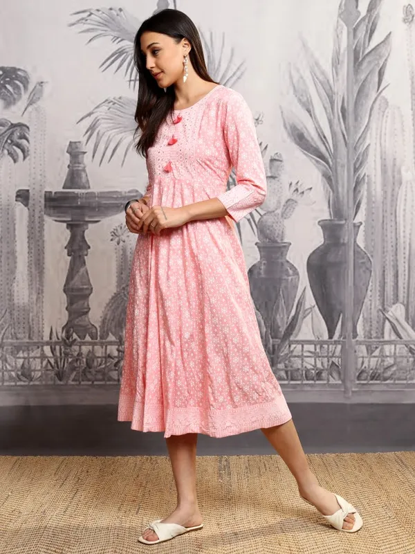 Vishudh Women Pink Printed A-Line Dress