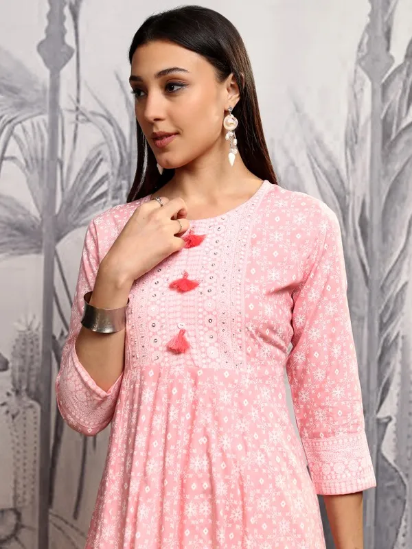 Vishudh Women Pink Printed A-Line Dress