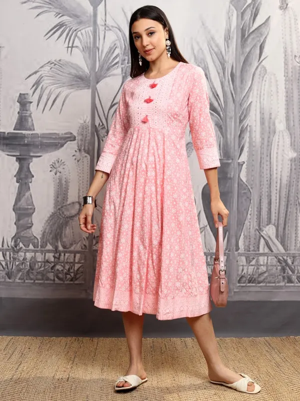Vishudh Women Pink Printed A-Line Dress