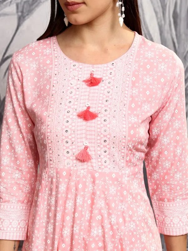 Vishudh Women Pink Printed A-Line Dress