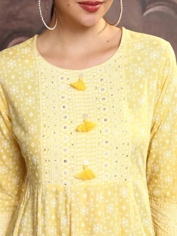Vishudh Women Yellow Embroidered A-Line Dress