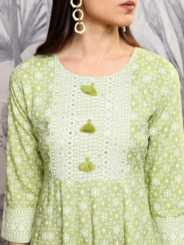 Vishudh Women Green Printed A-Line Dress