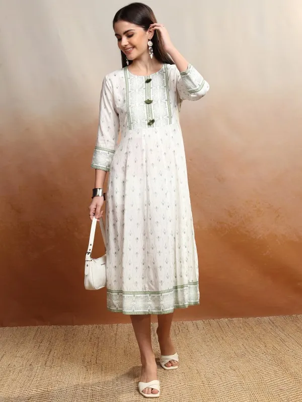 Vishudh women Off White Printed A-Line Dress