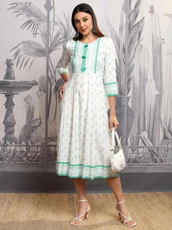 Vishudh Women Blue Printed A-Line Dress