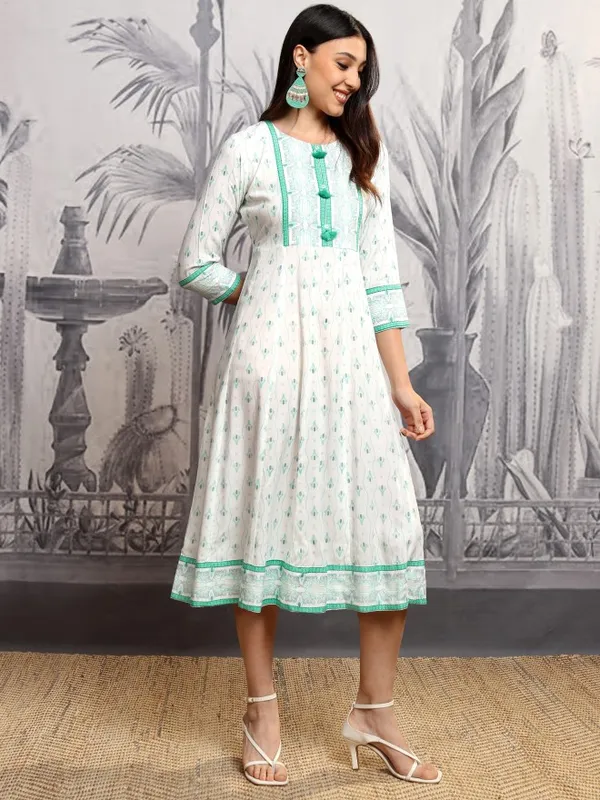 Vishudh Women Blue Printed A-Line Dress