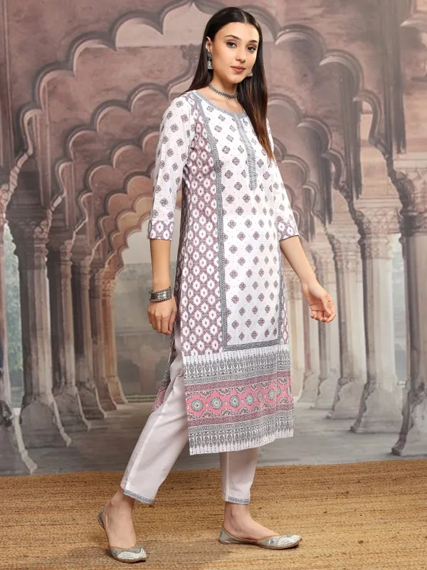 Vishudh Women White Printed Kurta With Trousers And Dupatta