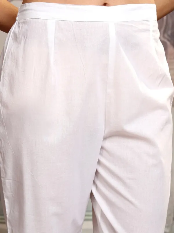 Vishudh Women White Printed Kurta With Trousers And Dupatta