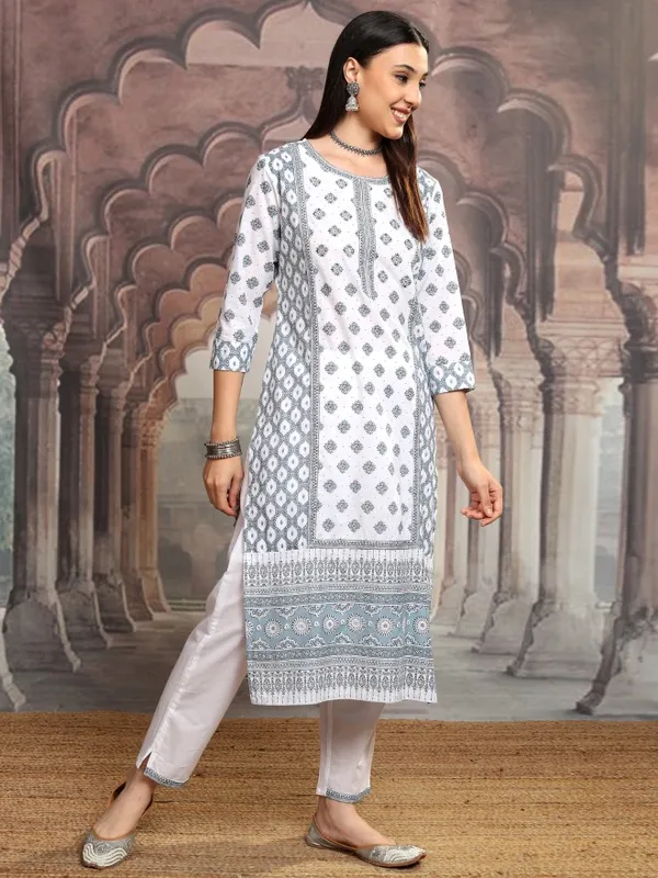 Vishudh Women White Printed Kurta With Trousers And Dupatta