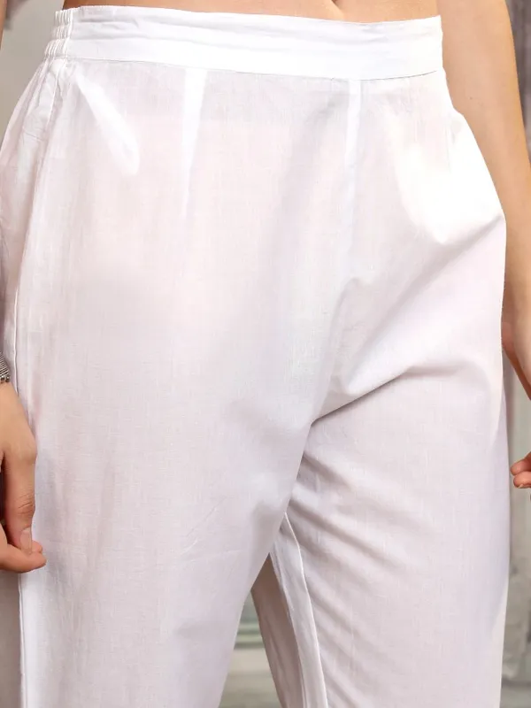 Vishudh Women White Printed Kurta With Trousers And Dupatta