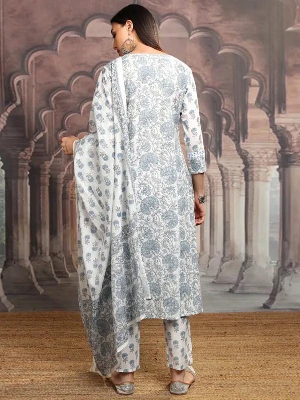 Vishudh Women Blue Printed Kurta With Trouser And Dupatta