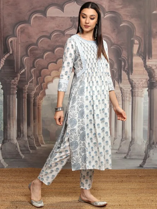 Vishudh Women Blue Printed Kurta With Trouser And Dupatta