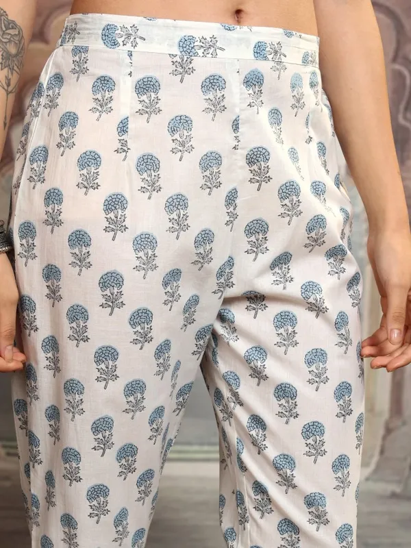 Vishudh Women Blue Printed Kurta With Trouser And Dupatta