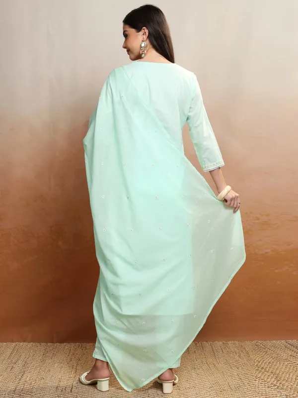 Vishudh Women Green Embroidered Kurta With Trousers And Dupatta