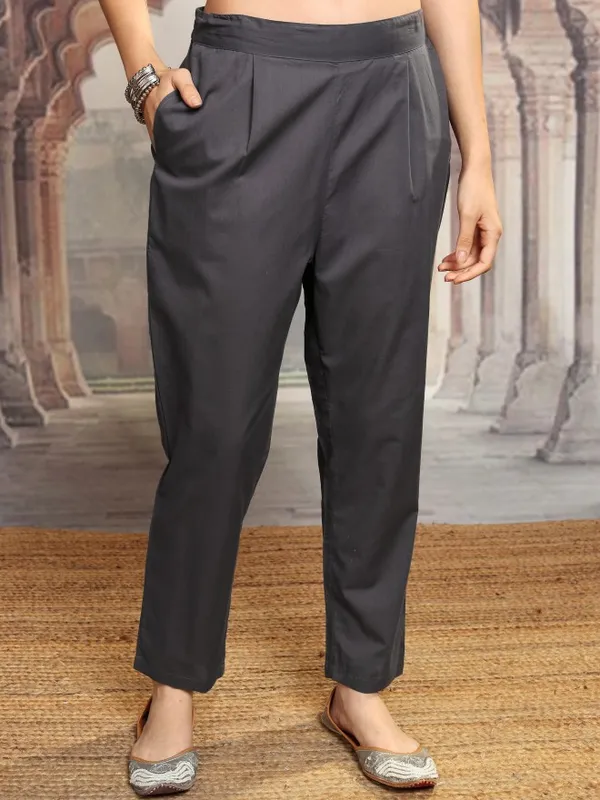 Vishudh Women Grey Printed Kurta With Trousers And Dupatta