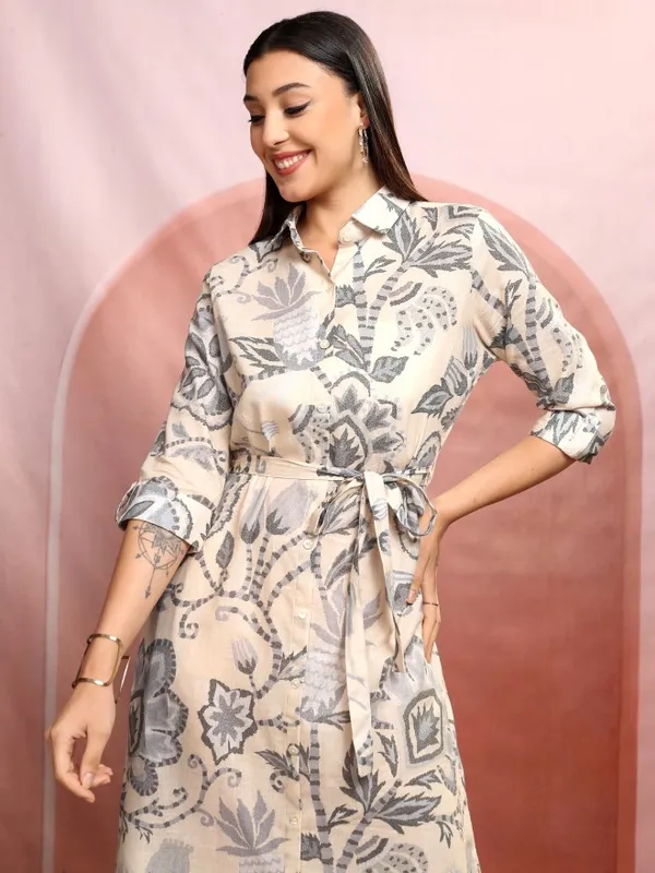 Vishudh Women Grey Printed A-Line Kurta