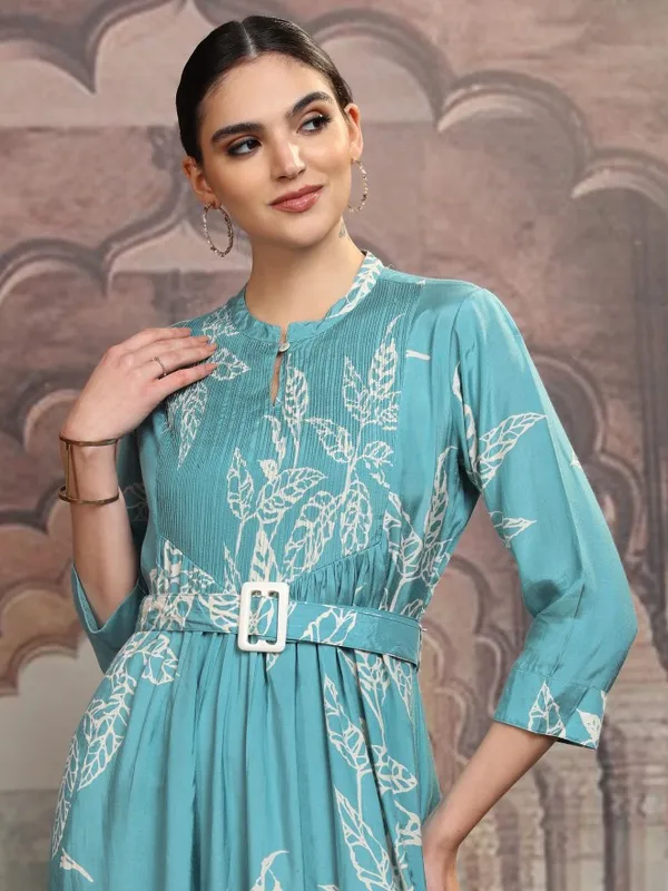 Vishudh Women Teal Printed Maxi Dress