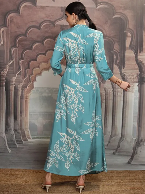 Vishudh Women Teal Printed Maxi Dress