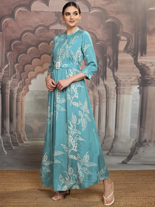 Vishudh Women Teal Printed Maxi Dress