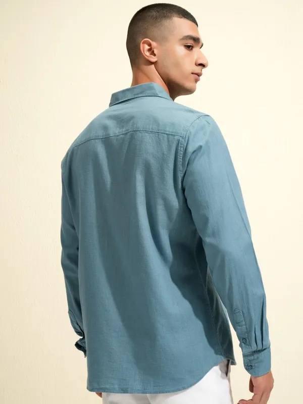 Ketch Men Blue Solid Slim Fit Casual Shirt