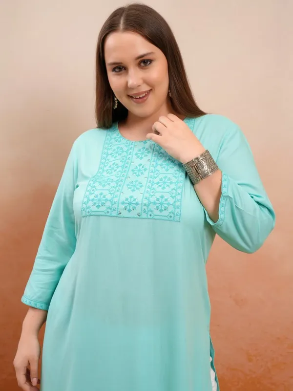 Vishudh Women Green Embroidered Straight Kurta