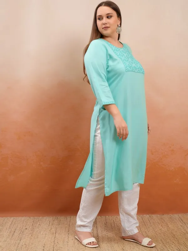 Vishudh Women Green Embroidered Straight Kurta