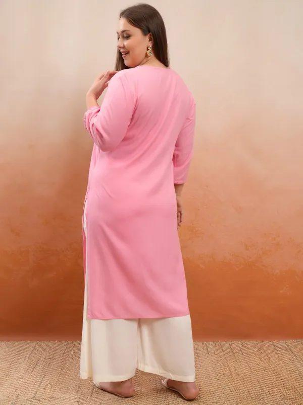 Vishudh Women Pink Embroidered Straight Kurta