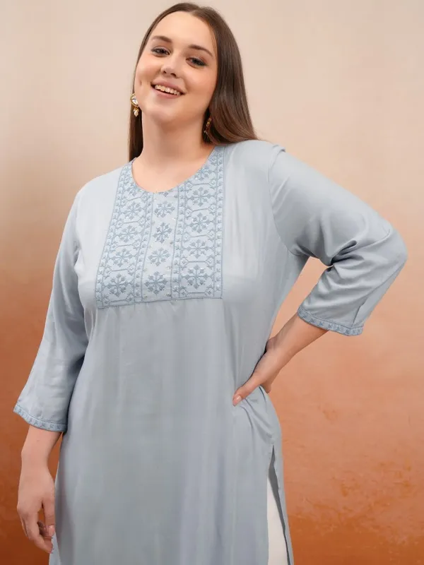 Vishudh Women Grey Embroidered Straight Kurta