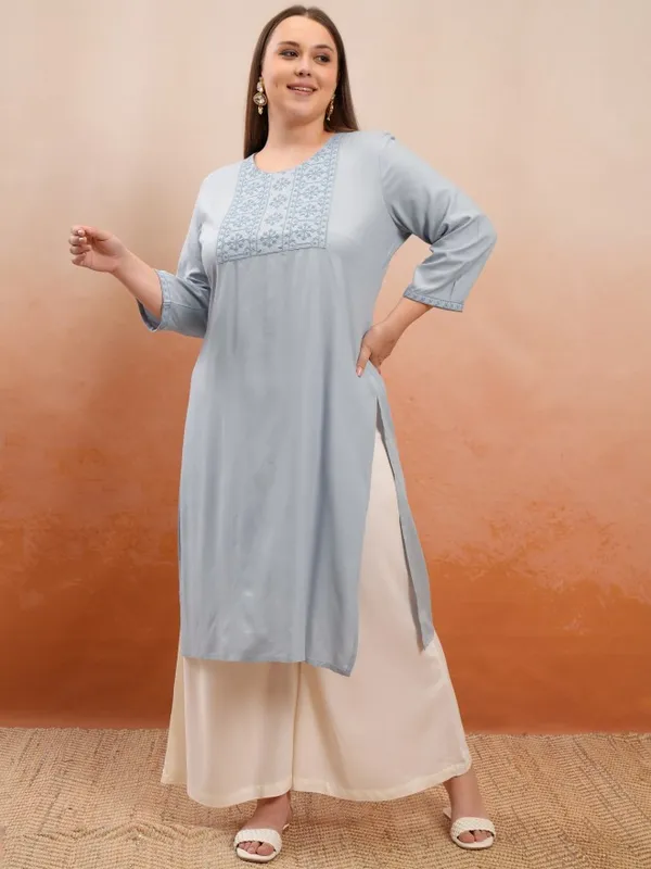 Vishudh Women Grey Embroidered Straight Kurta