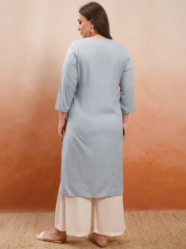Vishudh Women Grey Embroidered Straight Kurta