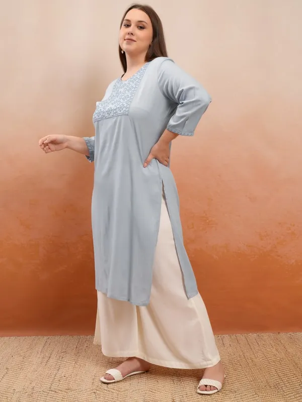 Vishudh Women Grey Embroidered Straight Kurta