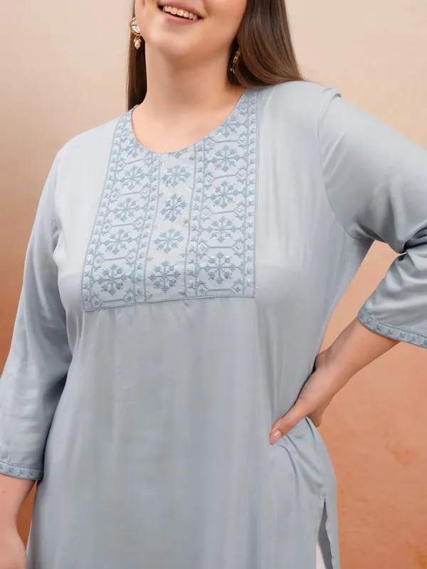 Vishudh Women Grey Embroidered Straight Kurta