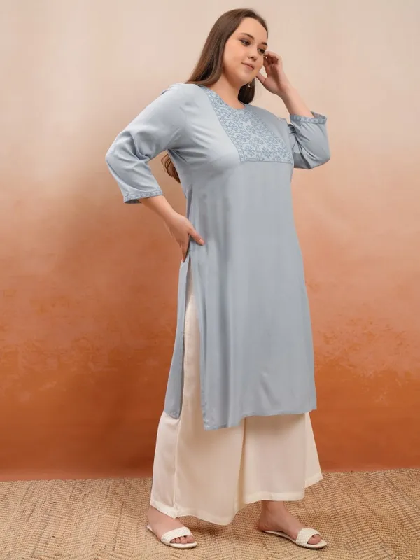 Vishudh Women Grey Embroidered Straight Kurta