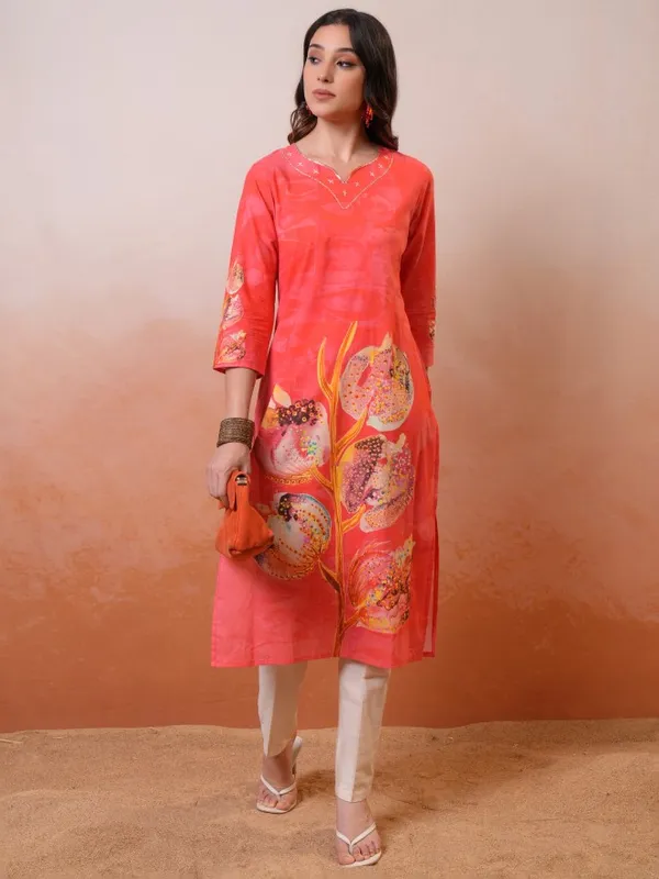 Vishudh Women Red Printed Straight Kurta