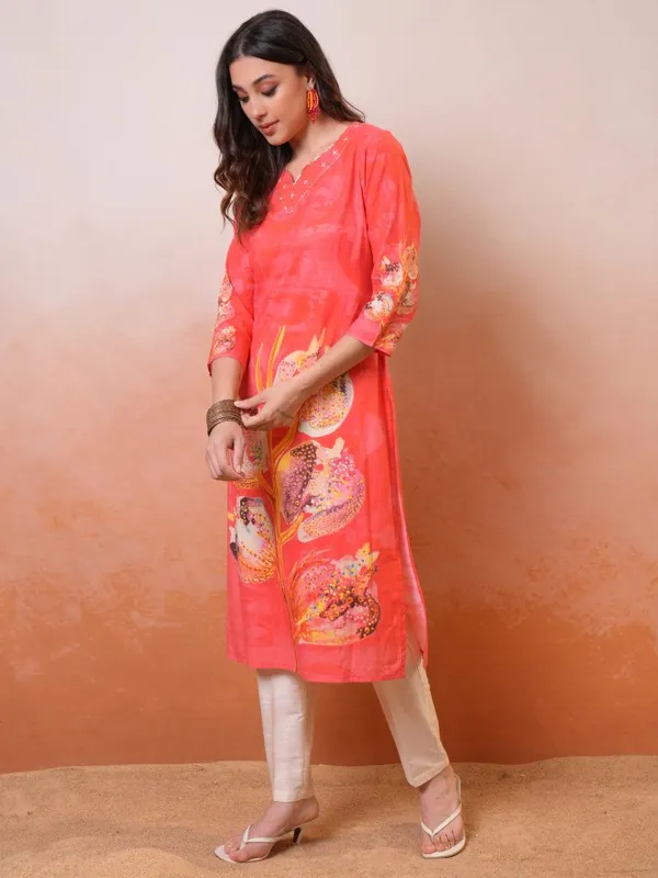 Vishudh Women Red Printed Straight Kurta