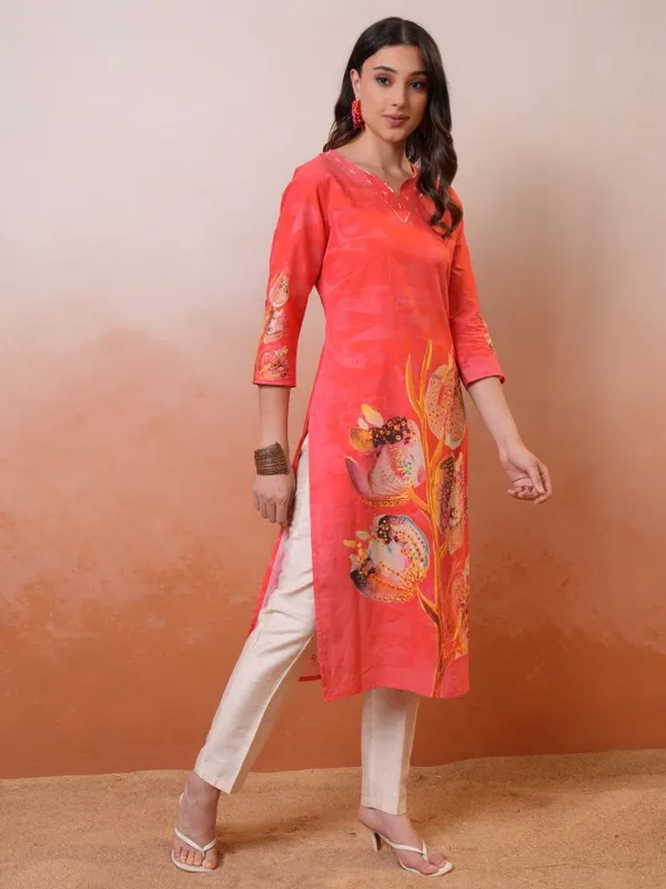 Vishudh Women Red Printed Straight Kurta