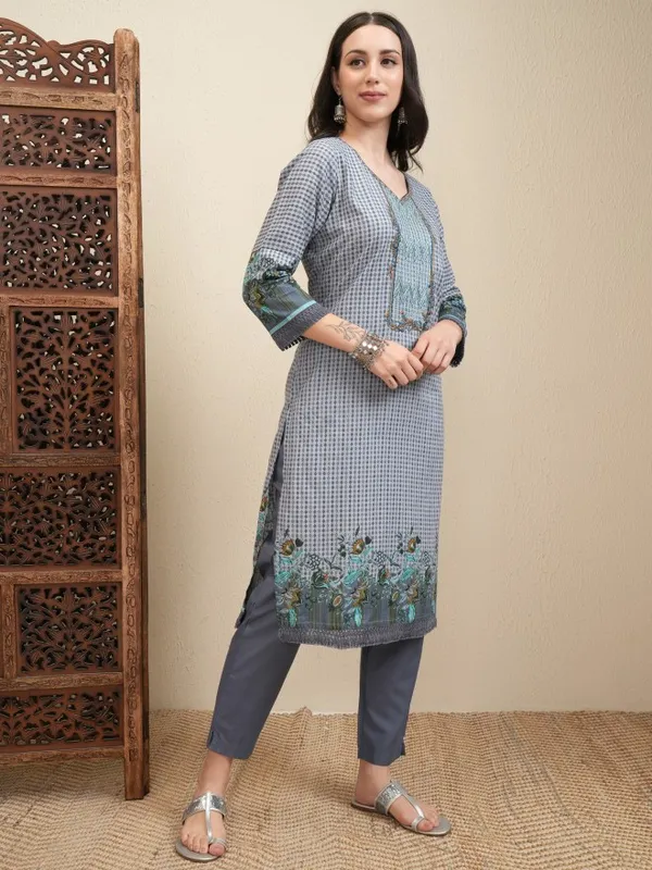 Vishudh Women Grey Printed Kurta With Trousers And Dupatta