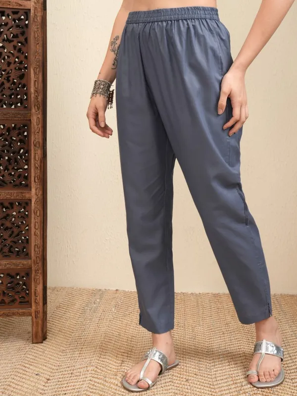 Vishudh Women Grey Printed Kurta With Trousers And Dupatta