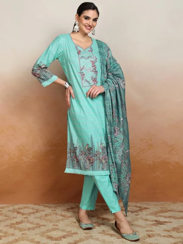 Vishudh Women Blue Embroidered Kurta With Trousers And Dupatta