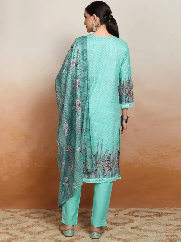 Vishudh Women Blue Embroidered Kurta With Trousers And Dupatta