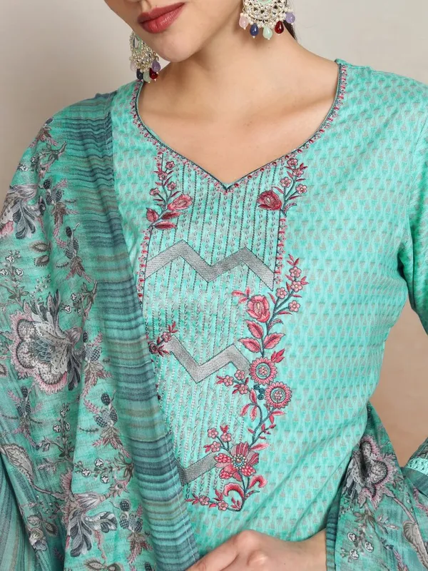 Vishudh Women Blue Embroidered Kurta With Trousers And Dupatta