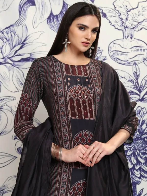 Vishudh Women Blue Printed Kurta With Trouser And Dupatta