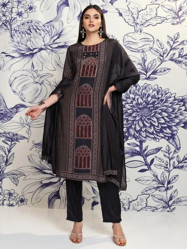 Vishudh Women Blue Printed Kurta With Trouser And Dupatta