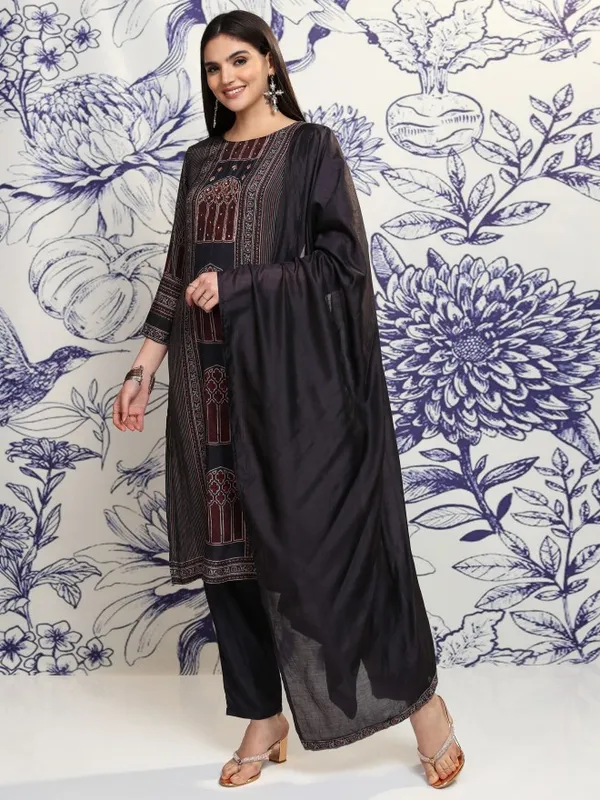 Vishudh Women Blue Printed Kurta With Trouser And Dupatta