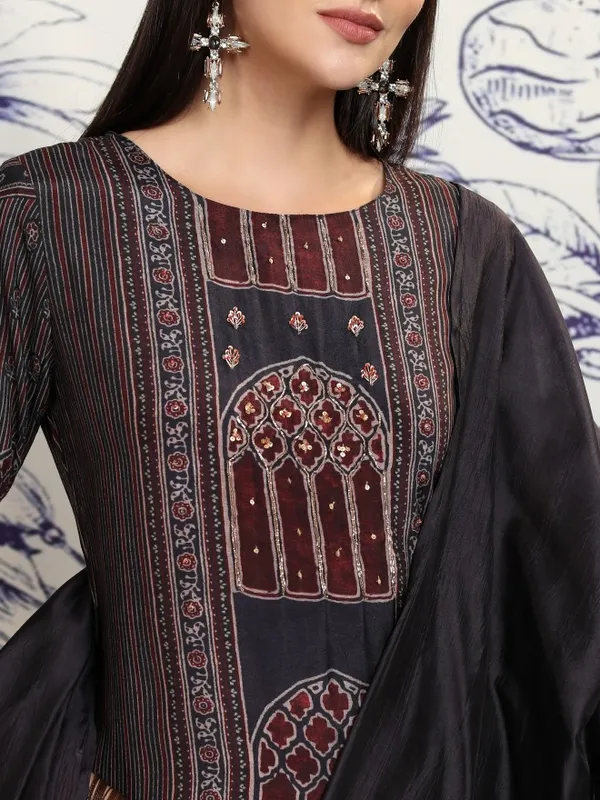 Vishudh Women Blue Printed Kurta With Trouser And Dupatta