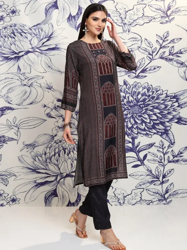 Vishudh Women Blue Printed Kurta With Trouser And Dupatta