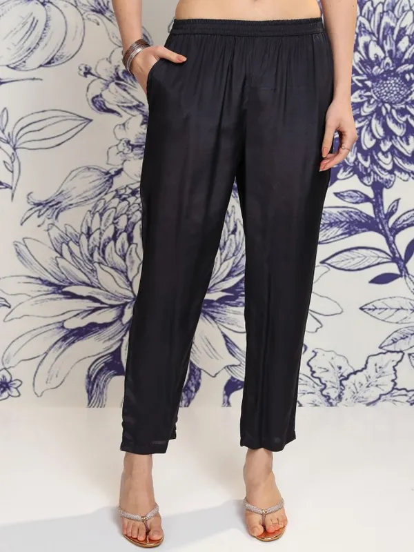 Vishudh Women Blue Printed Kurta With Trouser And Dupatta