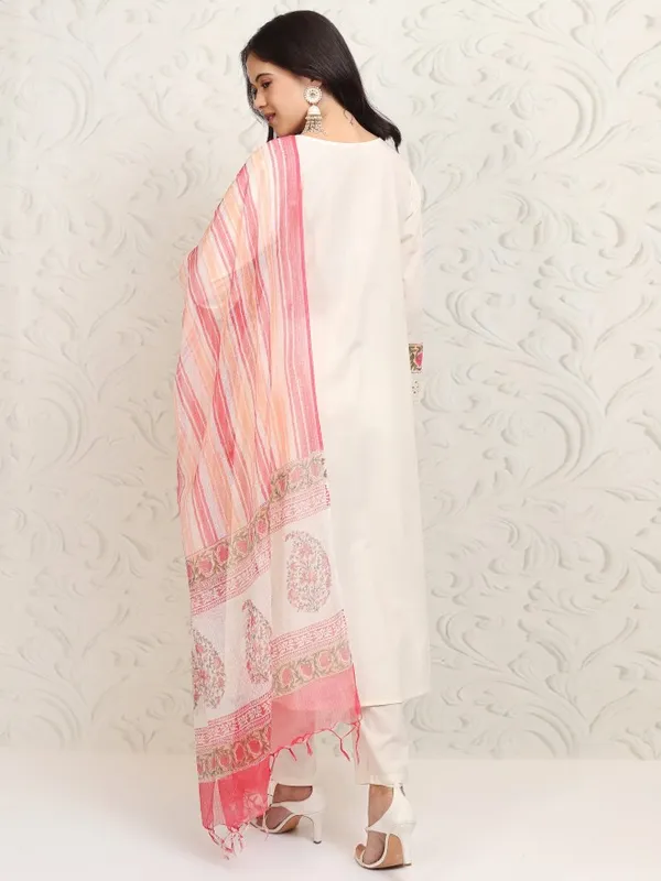 Vishudh Women White Printed Kurta With Trousers And Dupatta