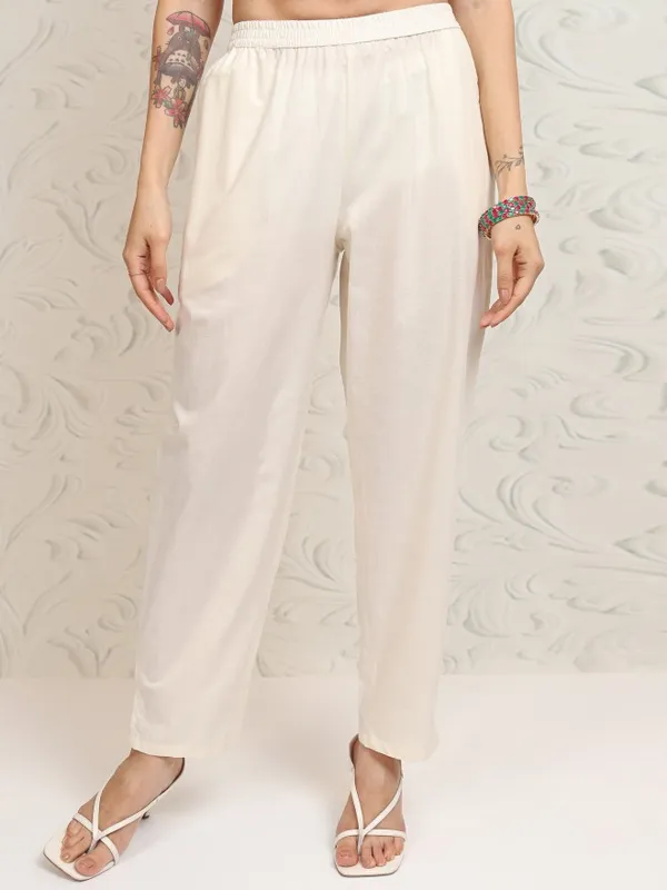 Vishudh Women White Printed Kurta With Trousers And Dupatta