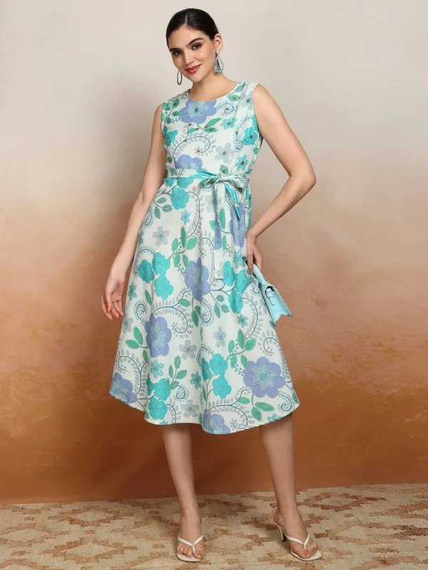Vishudh Women Blue Printed A-Line Dress